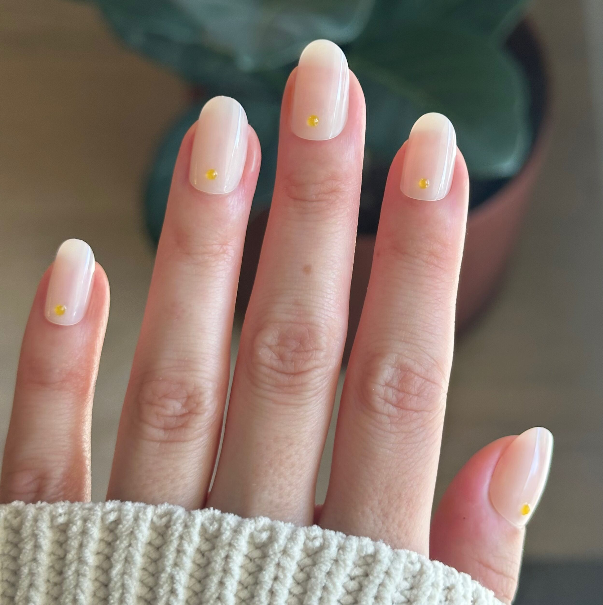 Citrus Studs - Press-On | Short | Round milky neutral nails with small raised lemon yellow accents for easy at-home mani