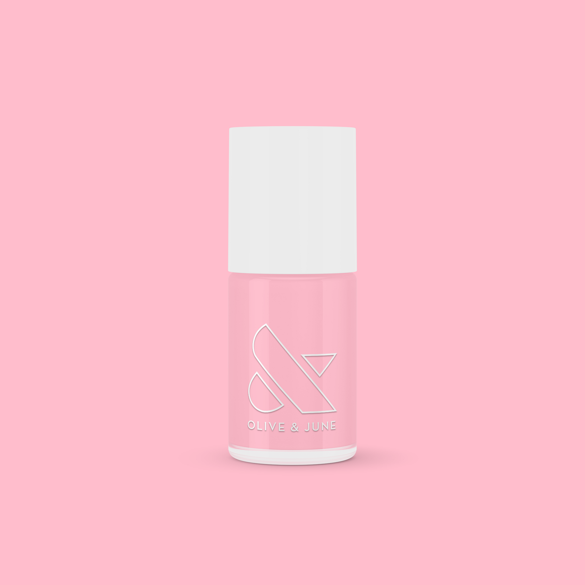 Bottle of SE nail polish by Olive and June in a bright, soft pink shade perfect for at-home mani or pedicure.