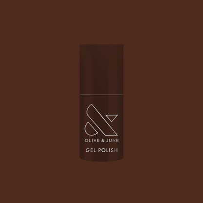 CN - Gel polish bottle in a silky sable brown shade for a rich, long-lasting mani by Olive and June