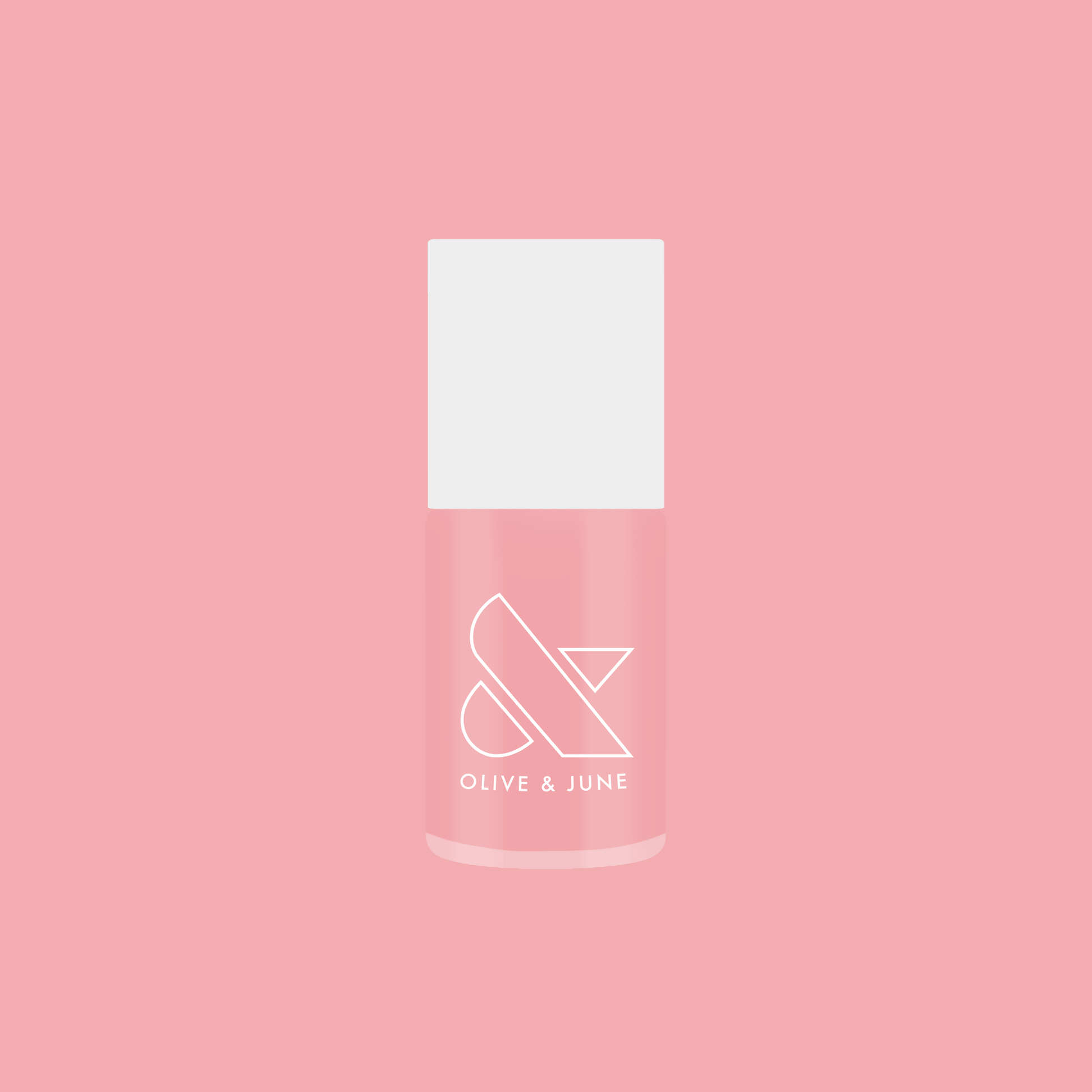 Bottle of Saltwater Taffy sheer pink gel polish by Olive and June displayed against pink background