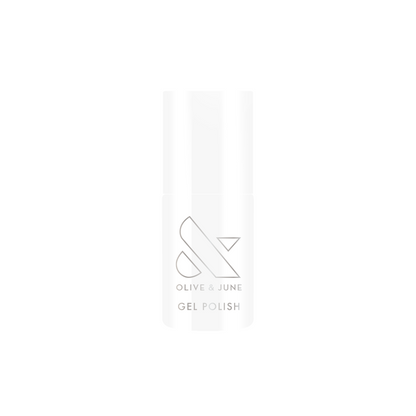 HD - Gel bottle of clean, crisp white gel polish by Olive and June for a fresh, long-lasting at home manicure look