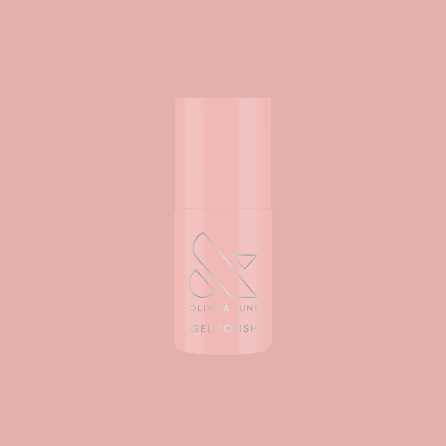 HZ - Gel bottle in soft rosy neutral shade with Olive and June logo on muted pink background for mani polish