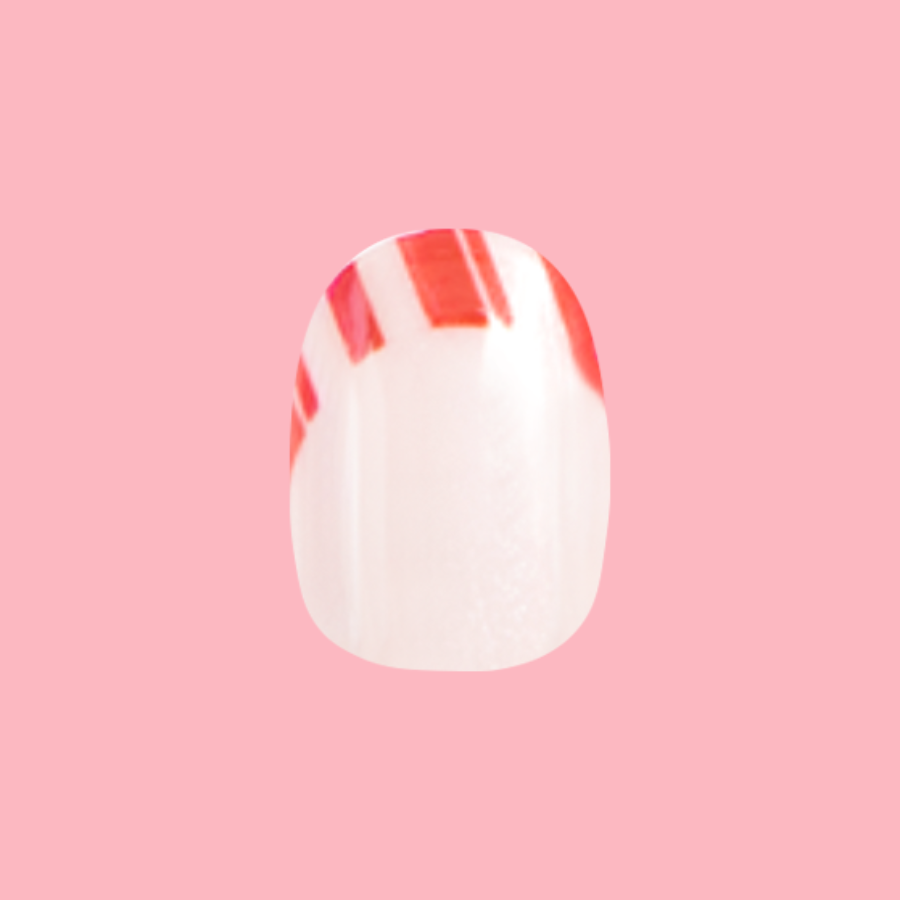 Candy Cane French - Tab Press-On | Extra Short | Round