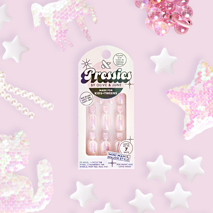 Cool in Chrome French - Pressies | Short Medium | Round iridescent chrome shimmer press-on nails in kid-friendly packaging