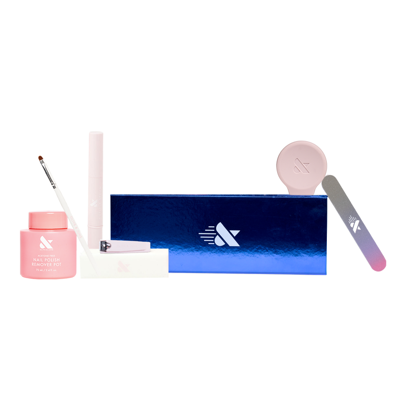 The Quick Dry Mani System - 6 Polishes with remover, brush, nail tools, and case for easy at-home manicure and quick drying nails