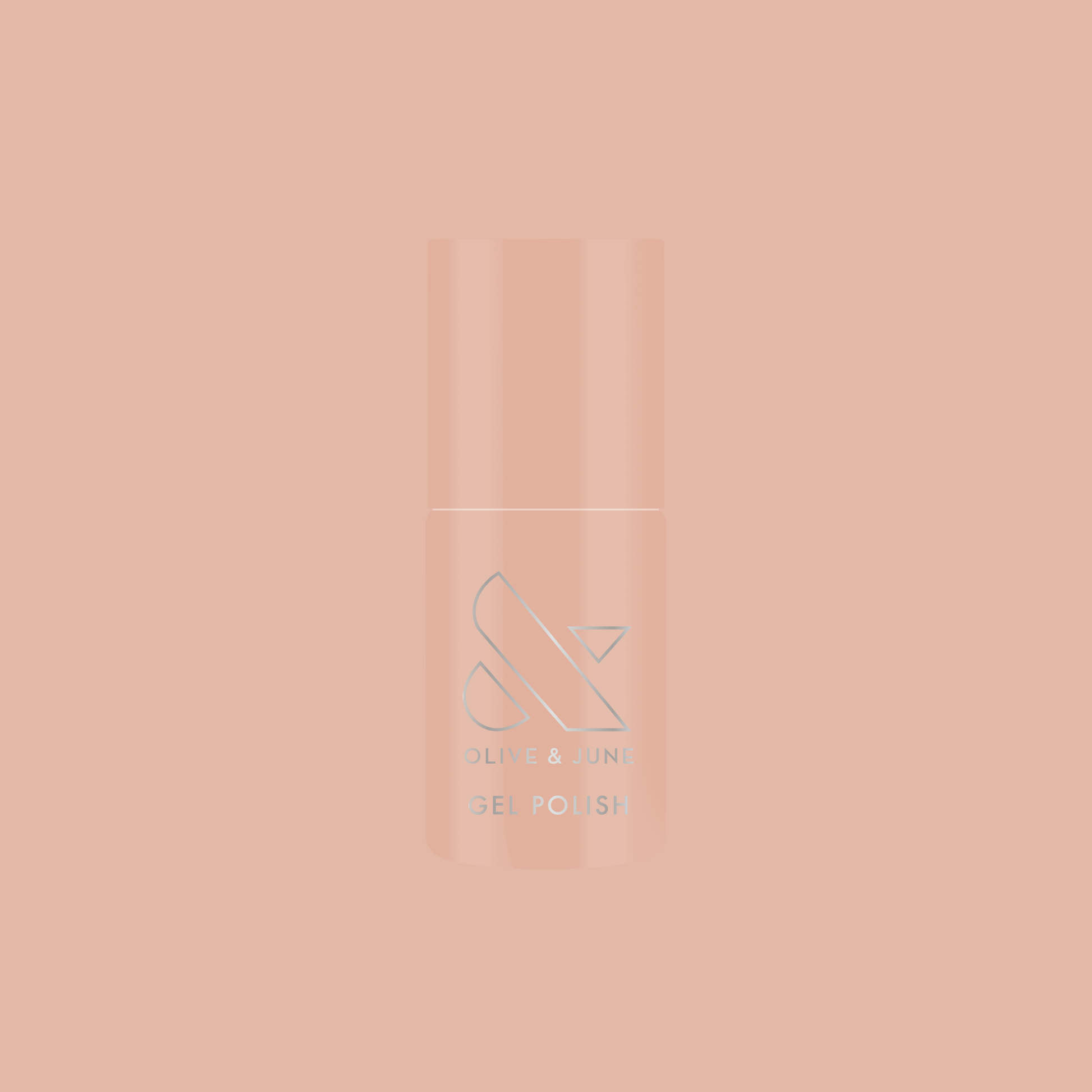 Bottle of KAG - Gel nail polish in neutral peachy pink shade on a matching soft peach background