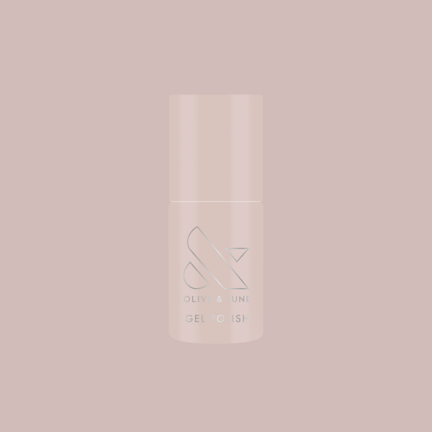 Bottle of LHG - Gel polish in muted grey neutral with a subtle pink undertone on soft matching background