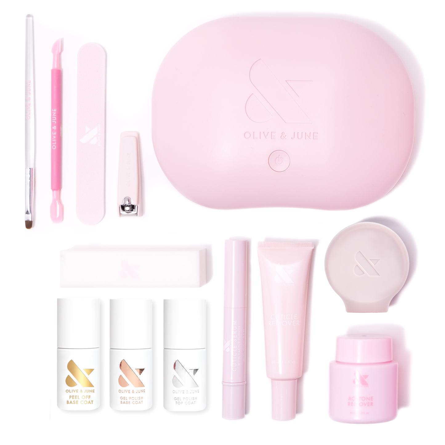 The Gel Mani System - 6 with pink UV lamp, nail care tools, base and top coats, cuticle remover, and polish remover for gel manicures
