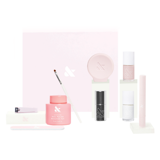 Perfect French Long-Lasting Mani System with nail polish remover, cuticle serum, brush, and manicure tools for at-home mani