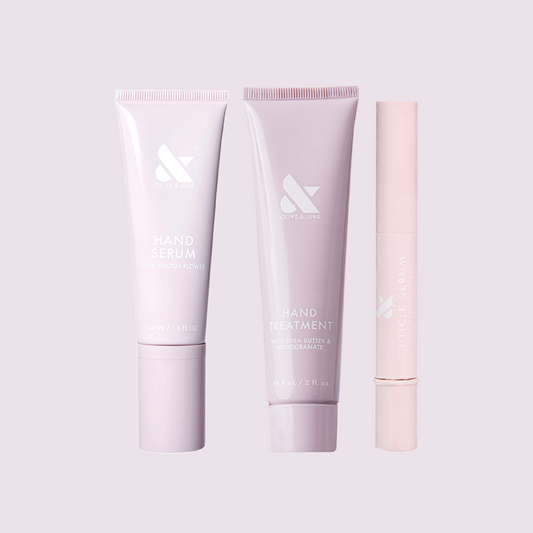 The Happy Hands Set showing hand serum, cuticle serum, and hand treatment for nourished and glowing hands