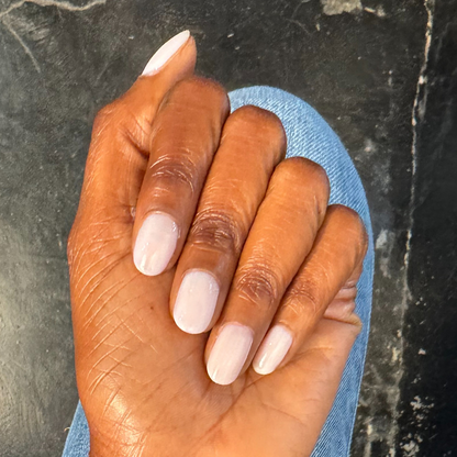 Icing is the Best Part - Gel sheer milky white gel polish manicure on naturally shaped nails by Olive and June