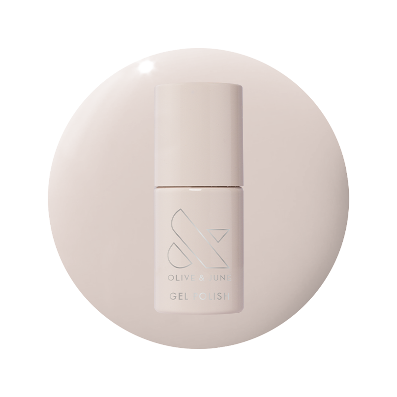 Bottle of LHG - Gel polish in soft grey neutral with a subtle pink undertone on matching light background