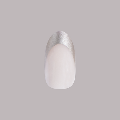 Neutral Chrome French - Press-On | Medium | Oval medium oval press-on nail with shimmery silver tip for easy manicure at home