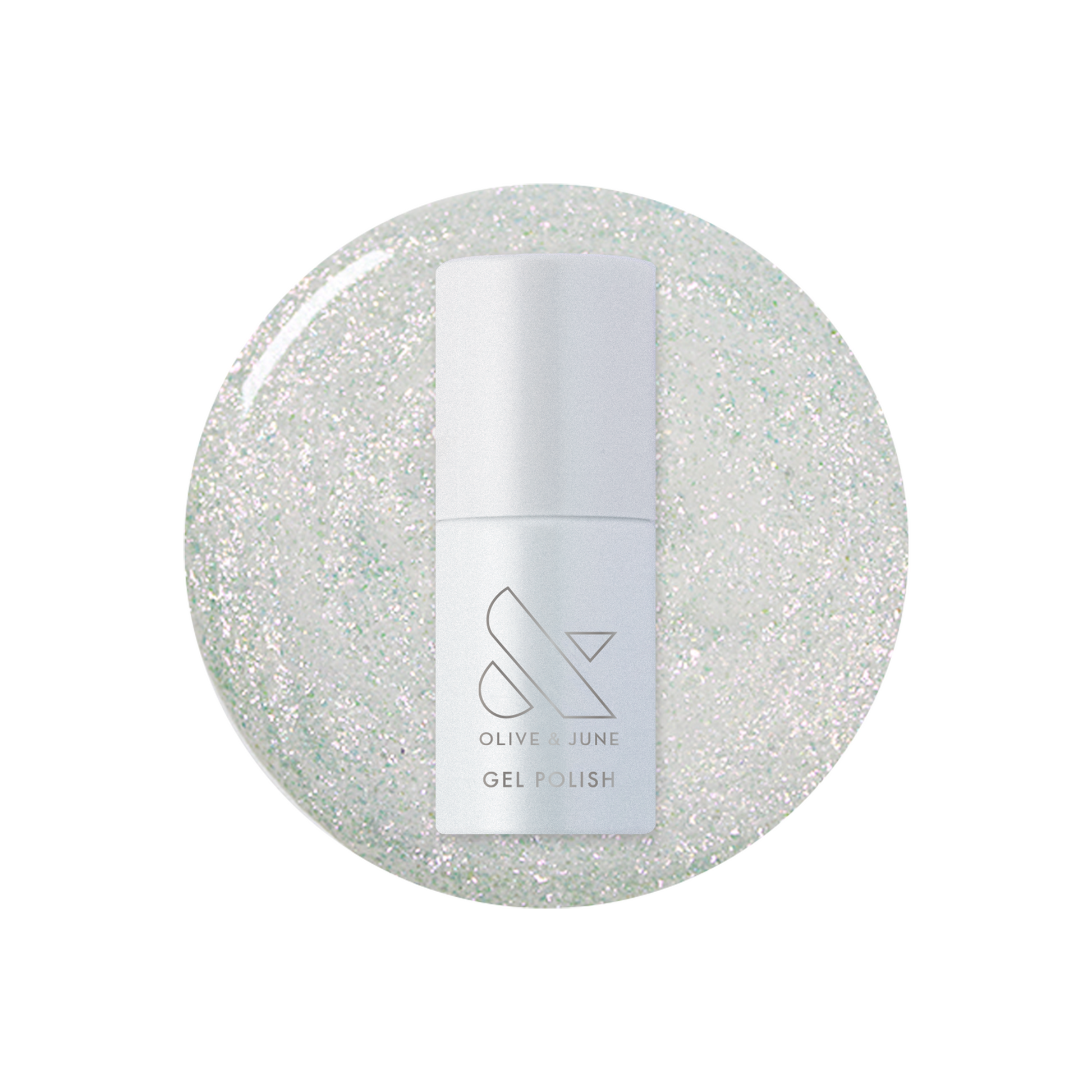 DIAMONDS ARE A MANI’S BEST FRIEND Gel bottle on sparkly iridescent sheer gel polish for long-lasting mani looks