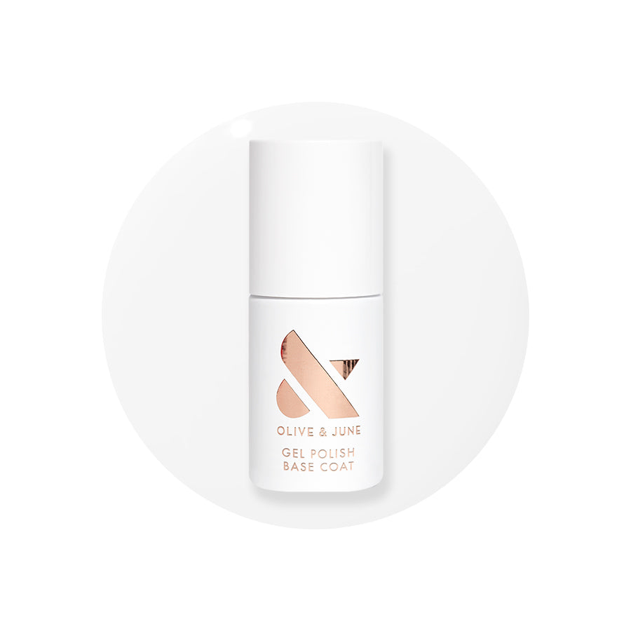 Gel Base Coat bottle by Olive and June designed for long-lasting gel polish manicures and at home mani prep.