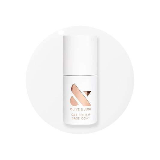 Gel Base Coat bottle by Olive and June designed for long-lasting gel polish manicures and at home mani prep.