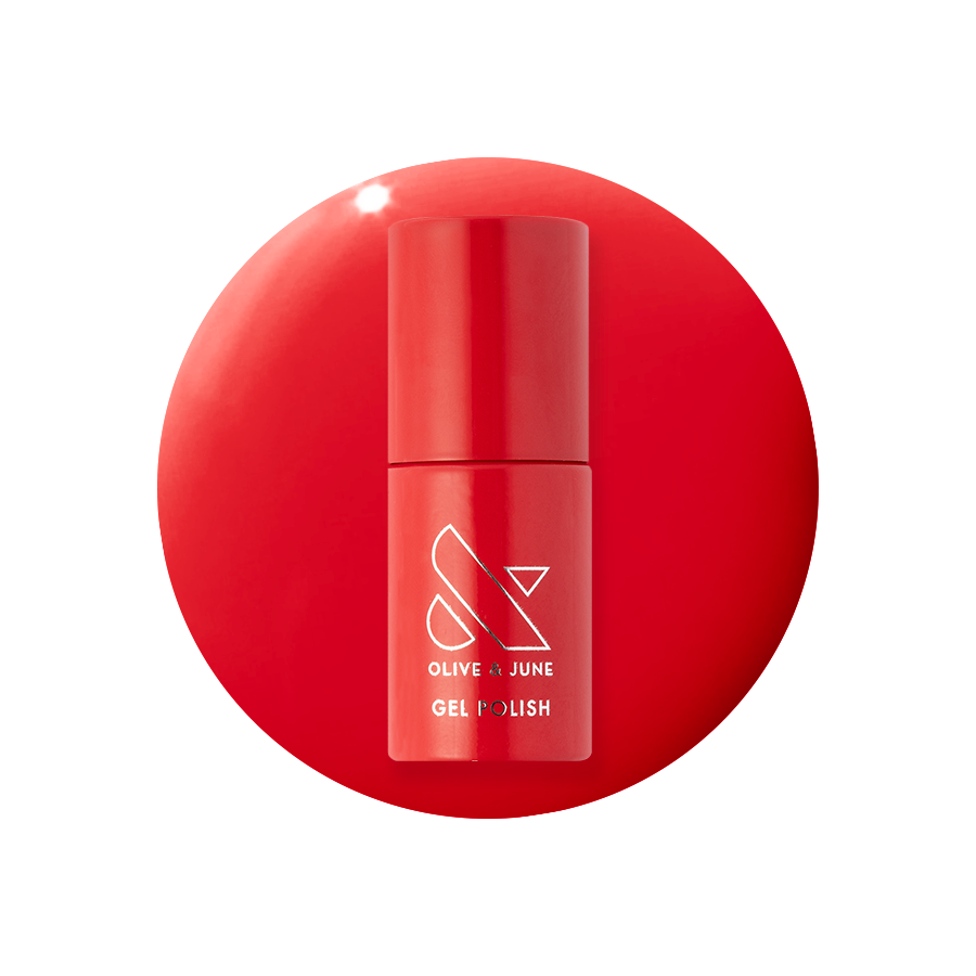 CV - Gel bottle shown in bright cherry red for a vibrant, long-lasting gel manicure by Olive and June