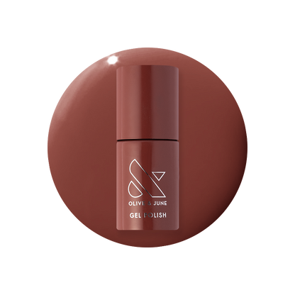 JJ - Gel polish bottle in warm cinnamon brown shade for a cozy, long-lasting manicure by Olive and June
