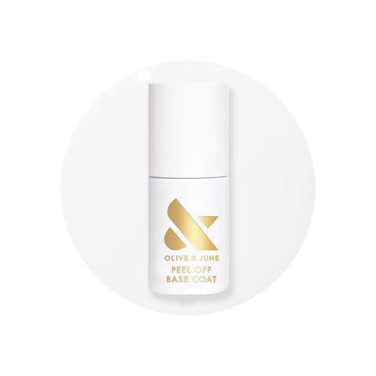 Olive and June Peel Off Base Coat bottle for easy gel polish removal and hydrating nail care at home mani and pedis