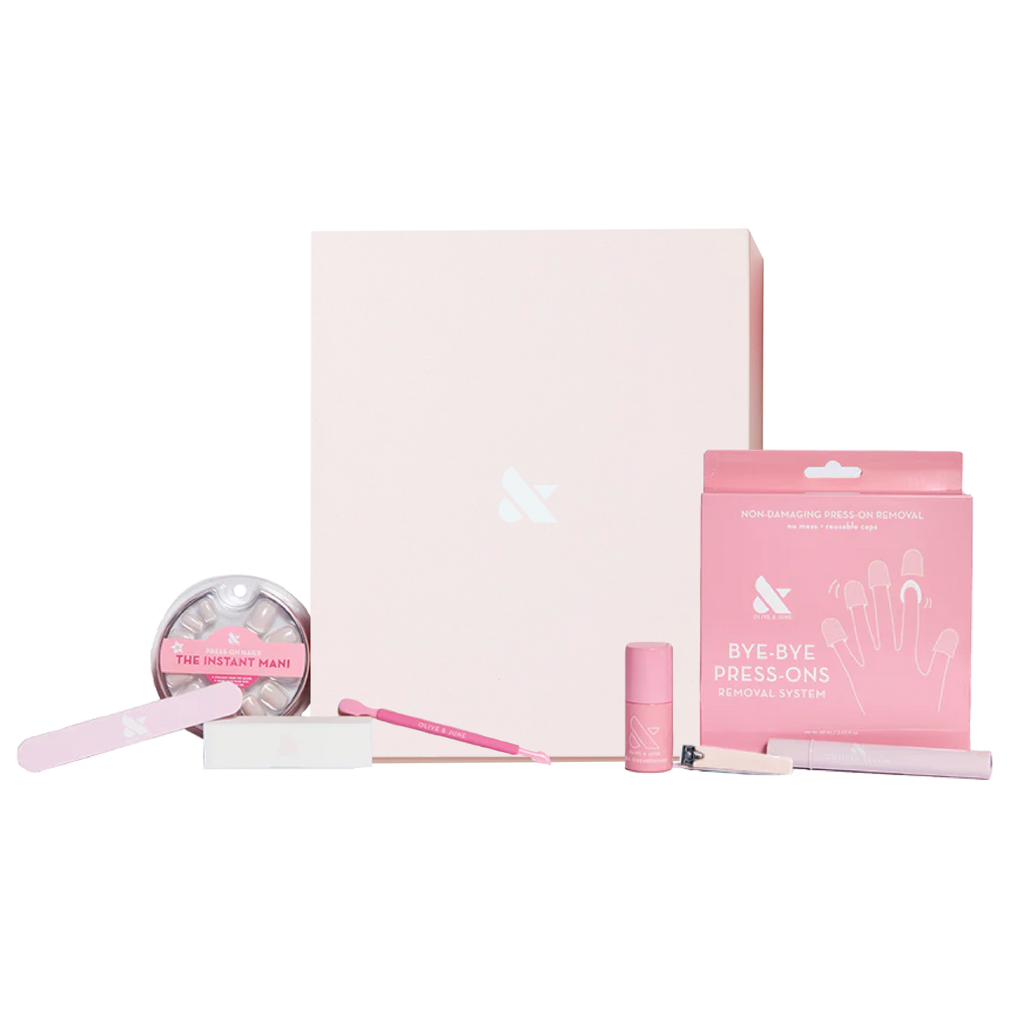 Press-On System - 4 Sets with reusable removal tools, nail prep brush, and storage box for easy at-home manicure care