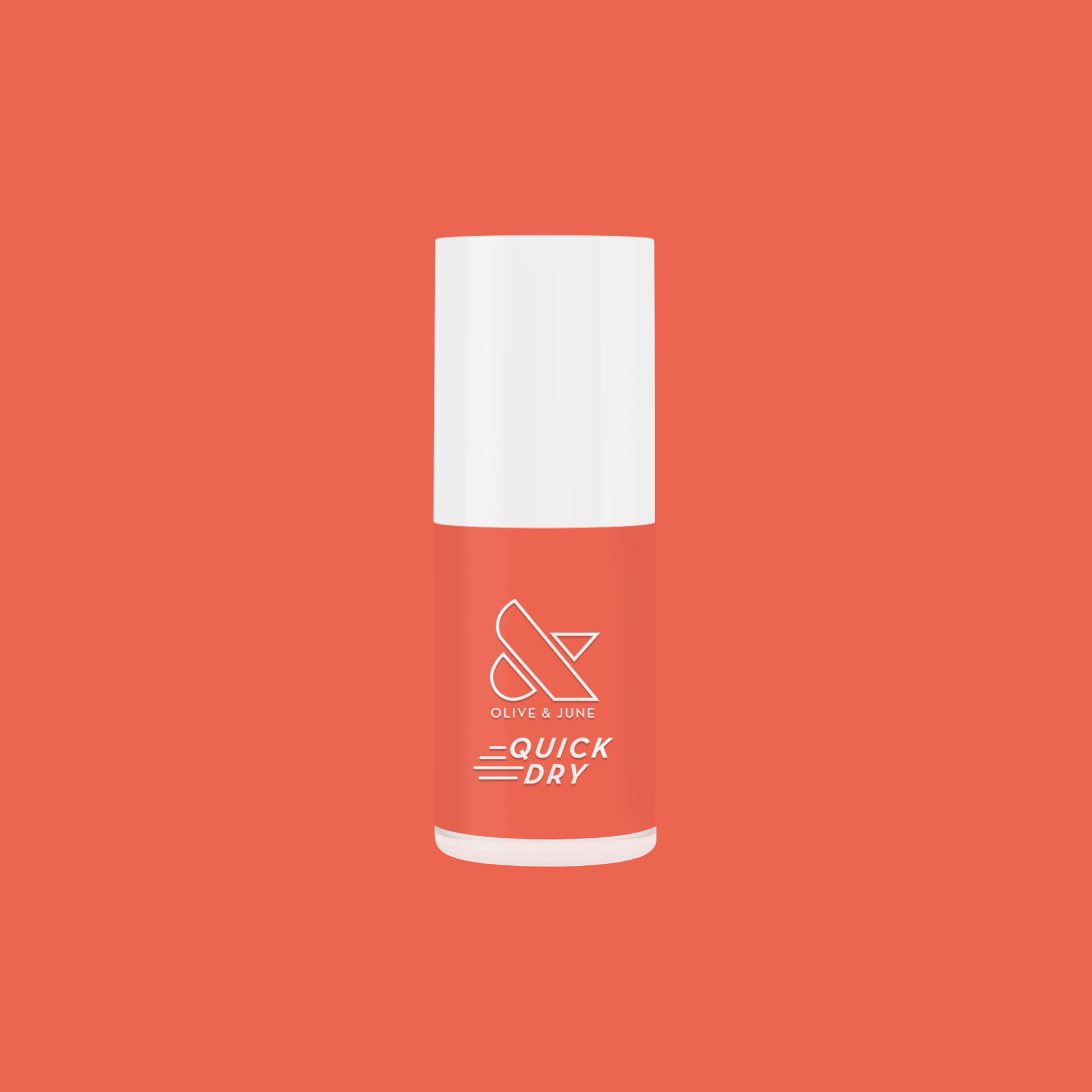 Frolic bright orangey coral quick dry gel polish bottle on solid matching coral background
