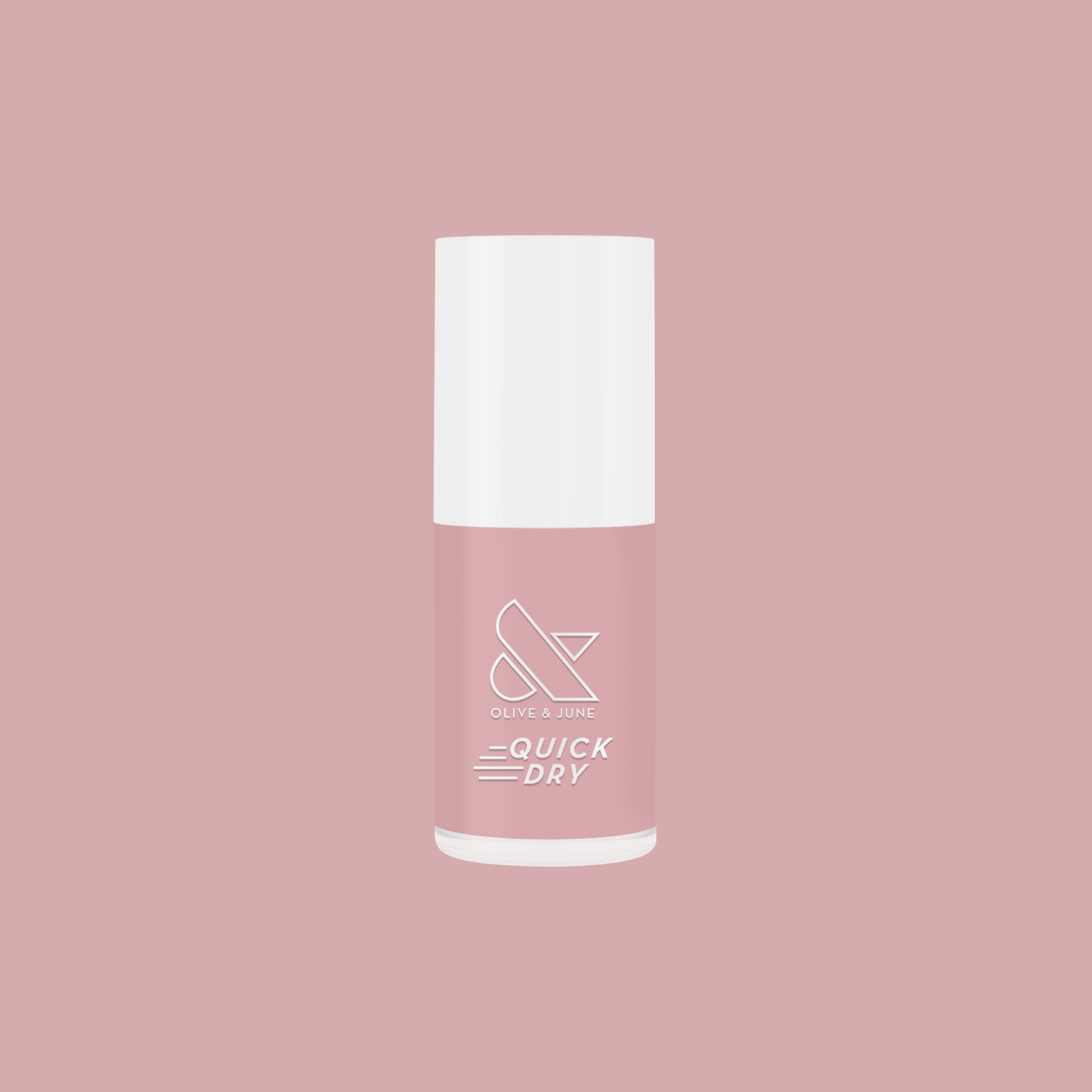 Puffball quick dry gel polish bottle in soft milky pink shade on muted pink background