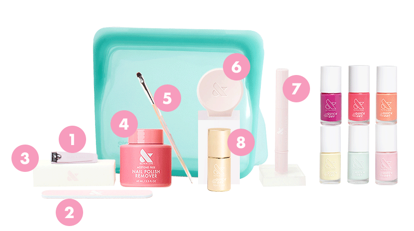 The Quick Dry Mani System - 6 Polishes with nail care tools and remover for easy at-home manicure and fast drying polish results