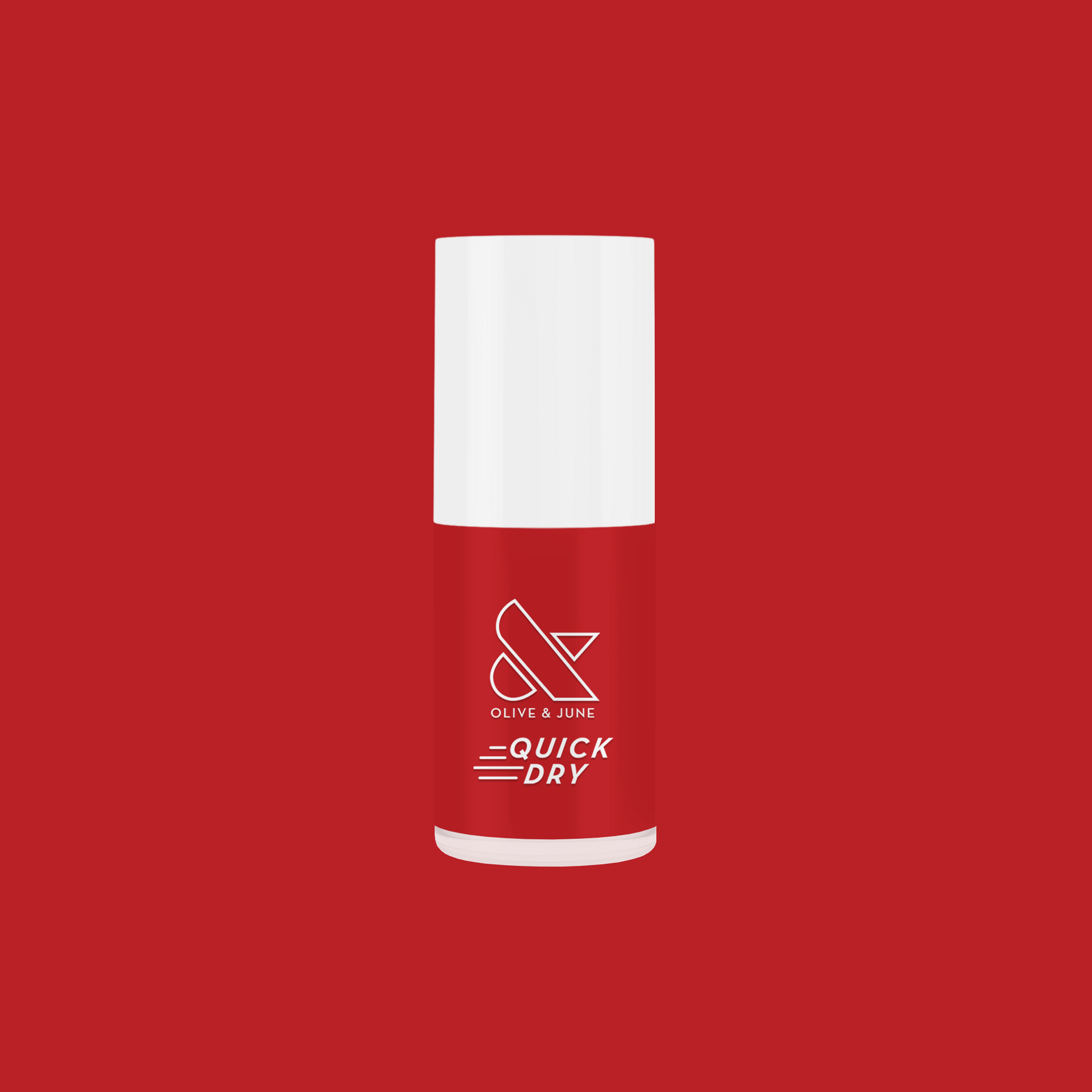 Lollipop quick dry polish bottle in classic cherry red by Olive and June on red background