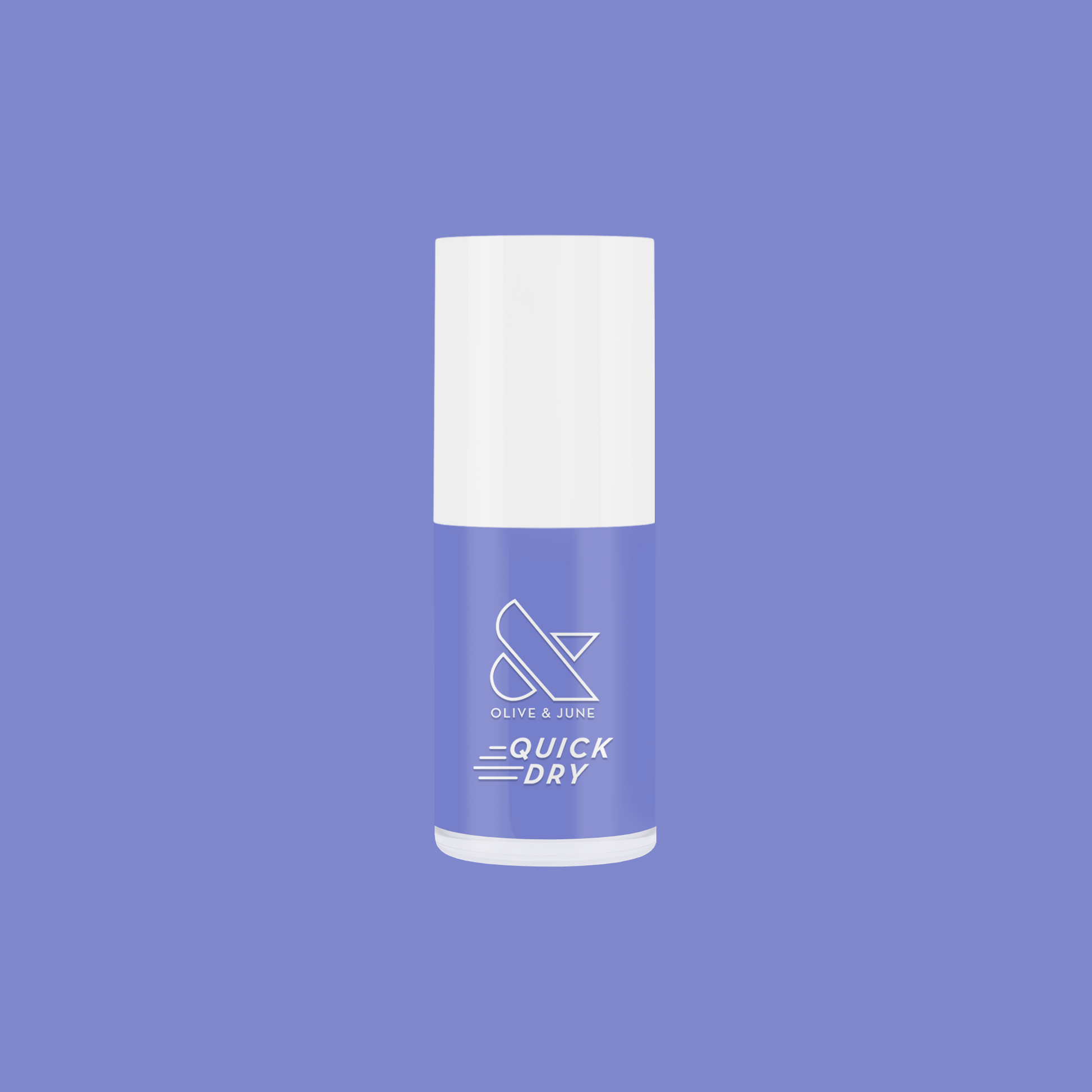 Olive and June Royal quick dry gel polish bottle in a vibrant periwinkle shade on matching background