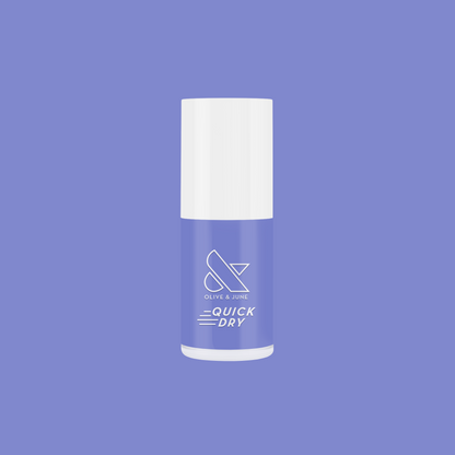 Olive and June Royal quick dry gel polish bottle in a vibrant periwinkle shade on matching background