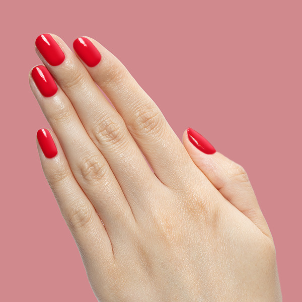 Secret Recipe - Gel on natural nails with smooth, glossy blue-toned red polish for a polished at-home manicure.