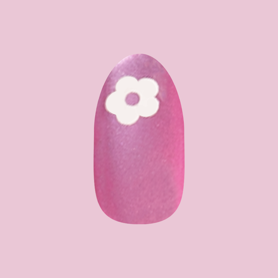Sparkle Floral - Press-On | Medium | Oval press-on nail with glittery pink polish and white floral detail for a fresh mani look