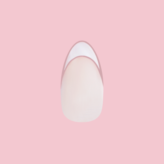 Study Hall Open French - Press-On | Medium | Almond false nail with a classic pinky mauve outlined French tip manicure