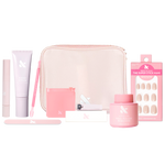 Tab Press-On System - 4 Sets with manicure tools, press-on nails, remover, hand serum, and carrying case in soft pink tones