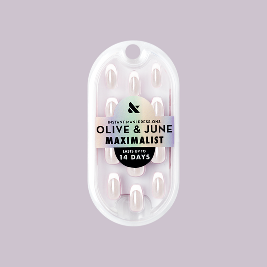 White Chrome French - Press-On | Medium | Coffin with glossy white tips and shimmering chrome overlay for easy at-home manicure
