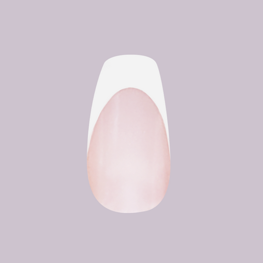 White Chrome French - Press-On | Medium | Coffin with glossy white tips and a shimmering chrome glaze for an easy mani at home