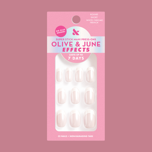 White Chrome French - Tab Press-On | Short | Round